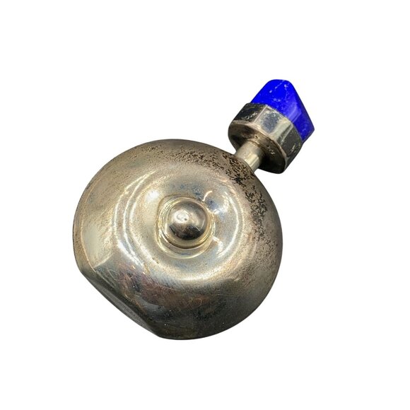 Taxco Sterling Perfume Bottle Vintage Mid Century Puffy Bottle With Blue Stone